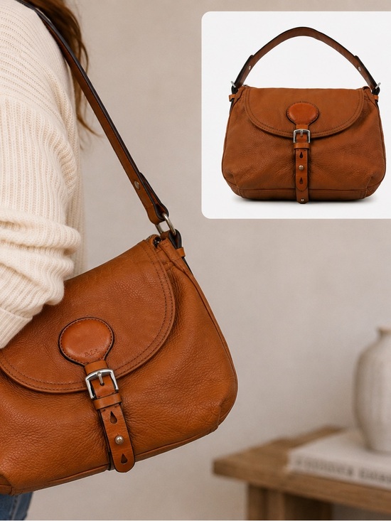 Ralph Lauren Handbags - Lauren Ralph Lauren LRL Brown Pebbled Leather Shoulder Bag Buckle Flap